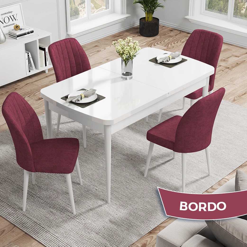 Beyaz Masa Bordo Sandalye