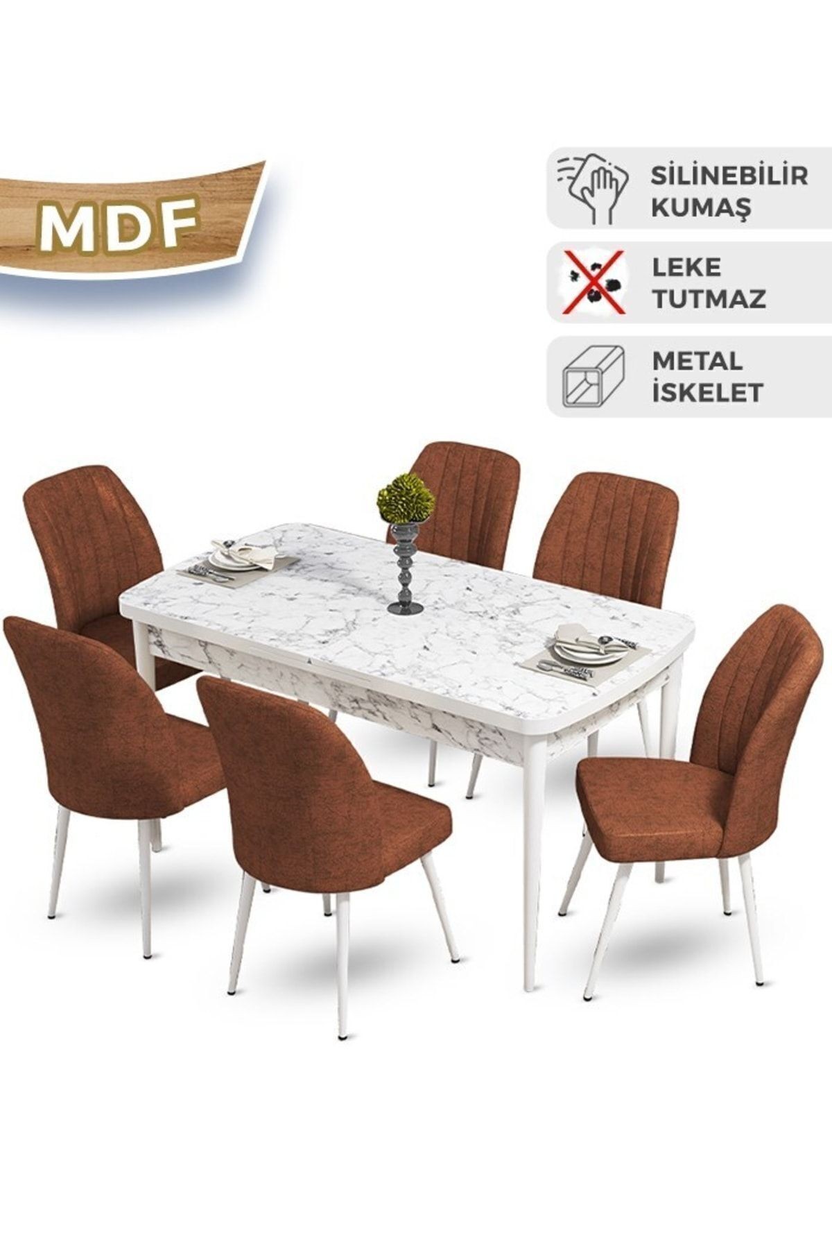 masa beyaz mermer desen sandalye kiremit