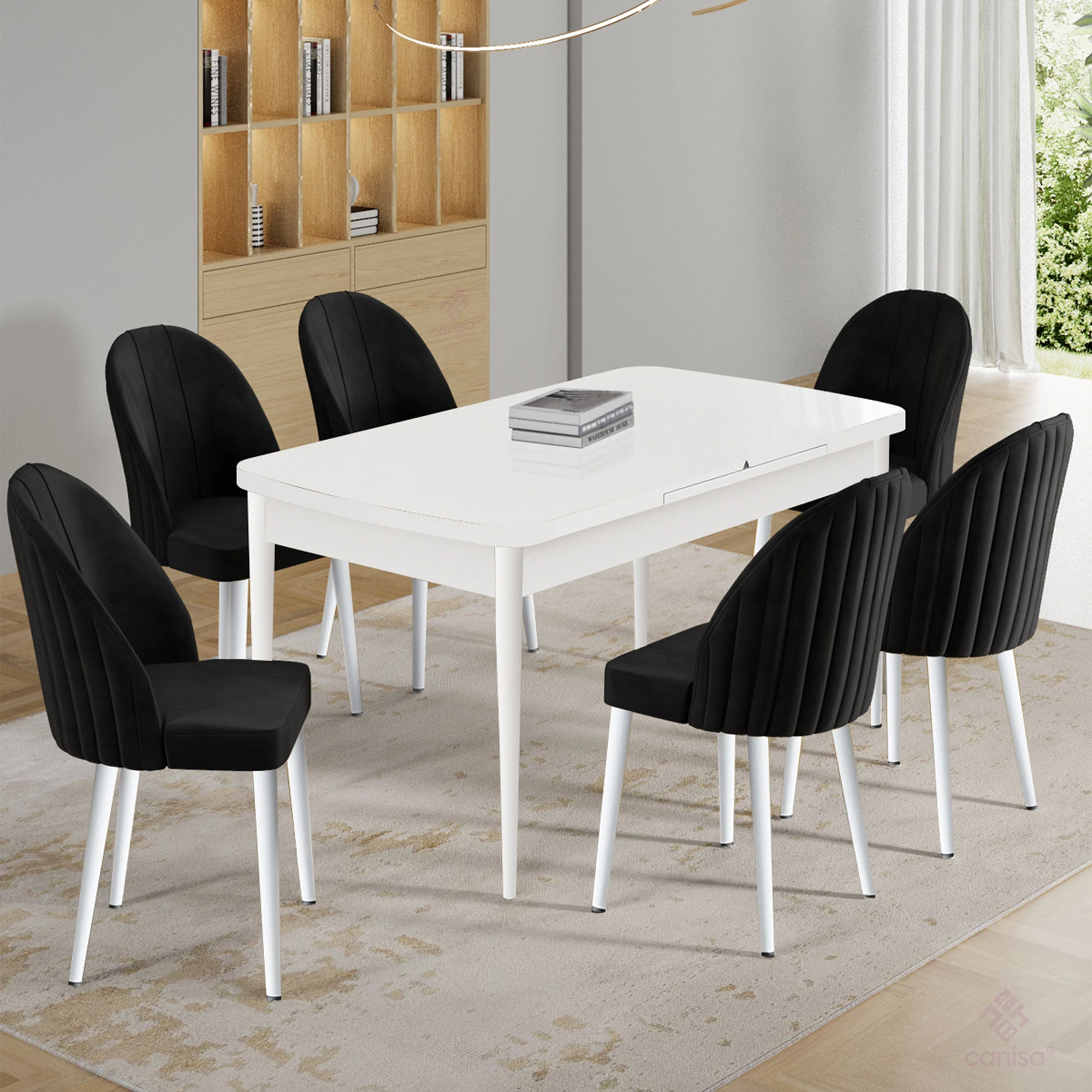 Beyaz Masa Siyah Sandalye