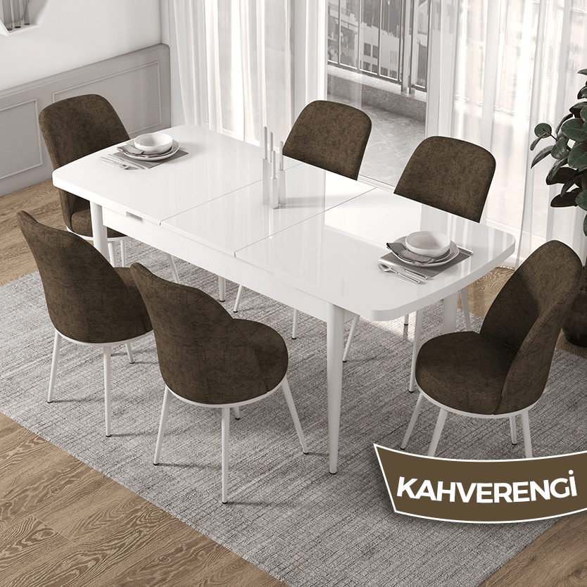 masa beyaz sandalyeler kahverengi