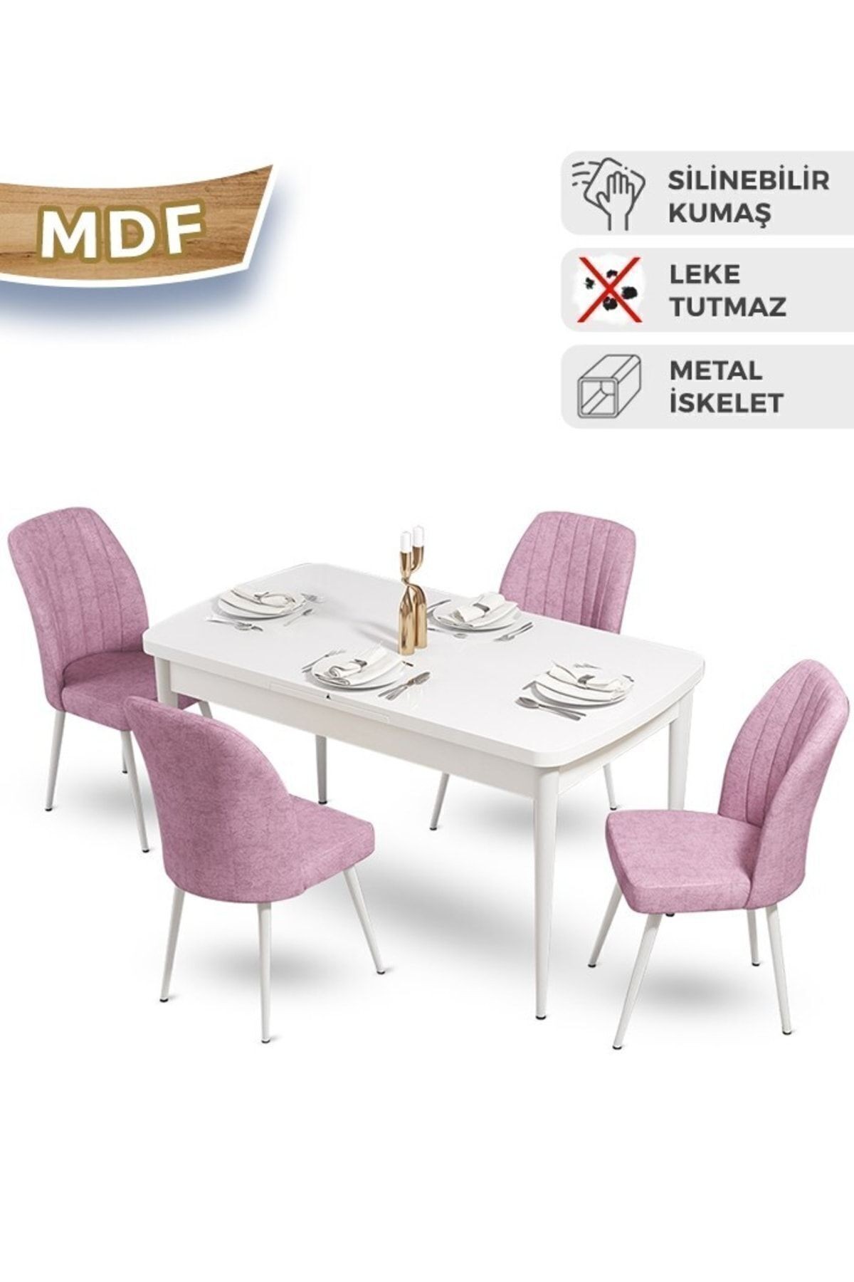 masa beyaz sandalyeler pembe