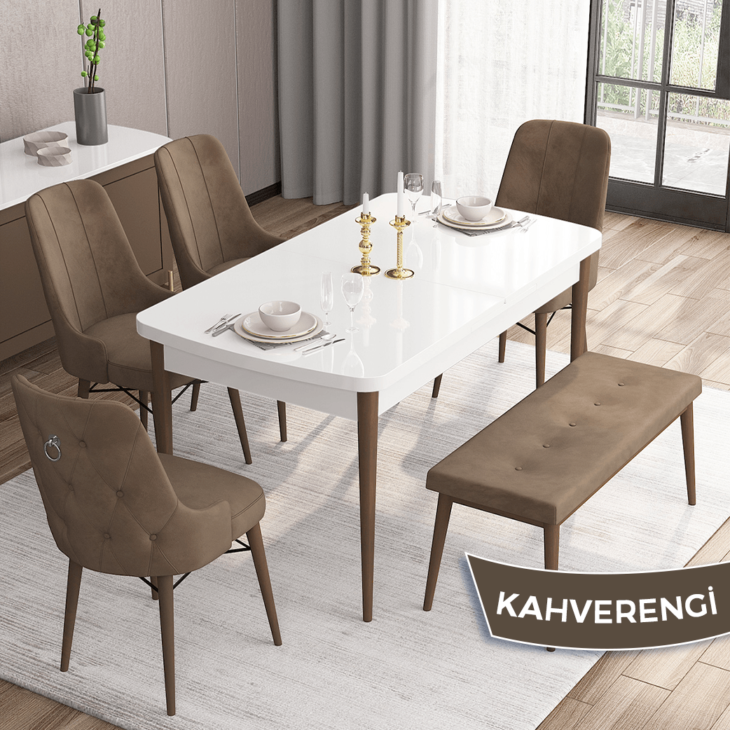 beyaz masa cevi̇z ayak kahve sandalye