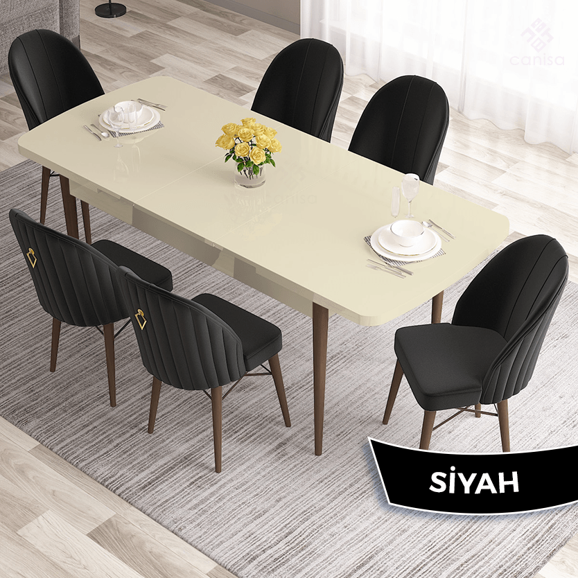 masa krem ayaklar ceviz sandalye siyah
