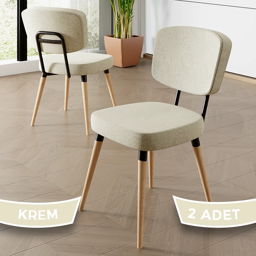 Nubba Serisi 2 adet Mutfak Sandalyesi Gürgen Doğal Ahşap Ayak Siyah Detay