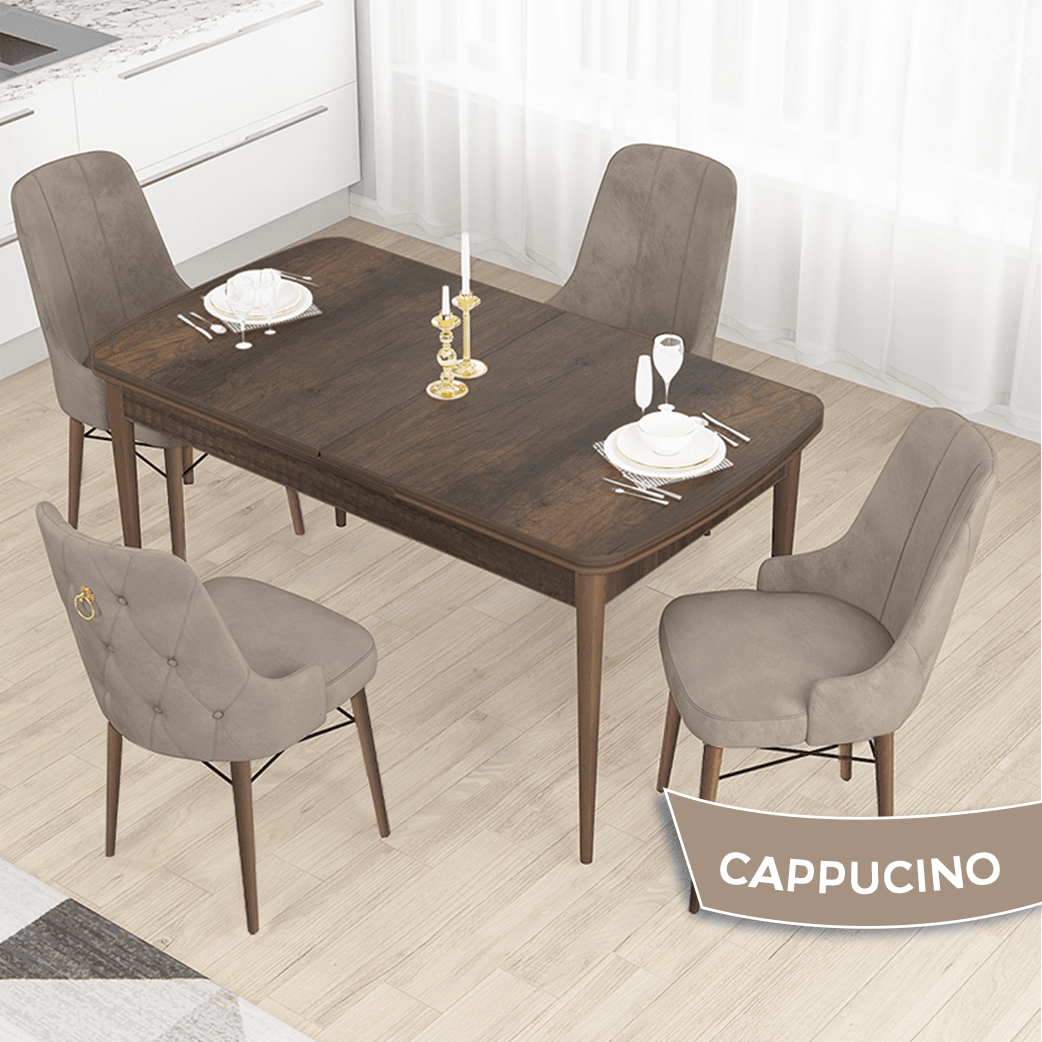 Cappuci̇no Sandalye Barok Ahşap Desen Masa