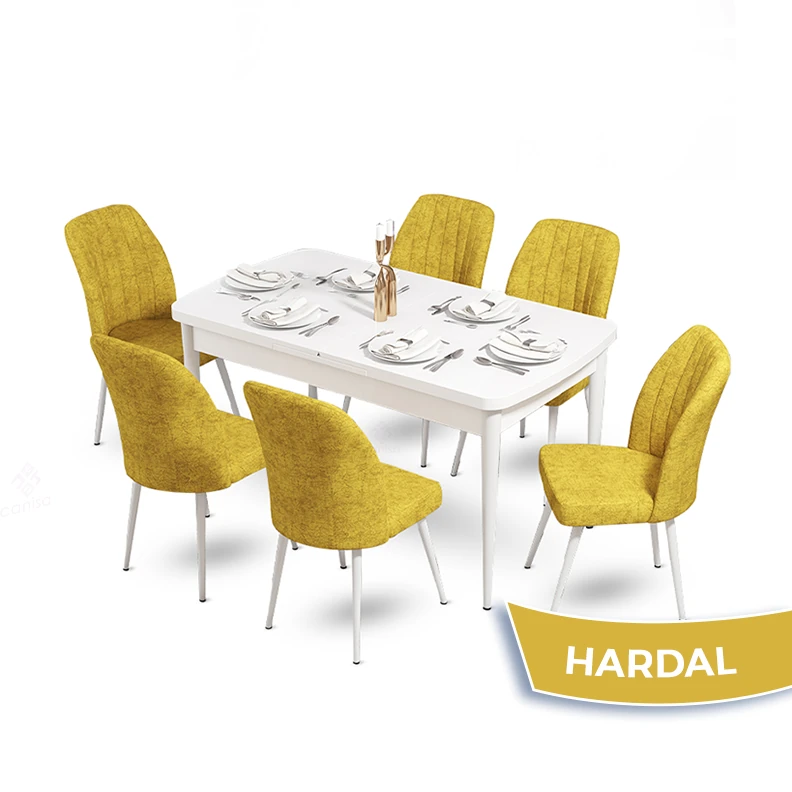 Beyaz Masa Hardal Sandalye