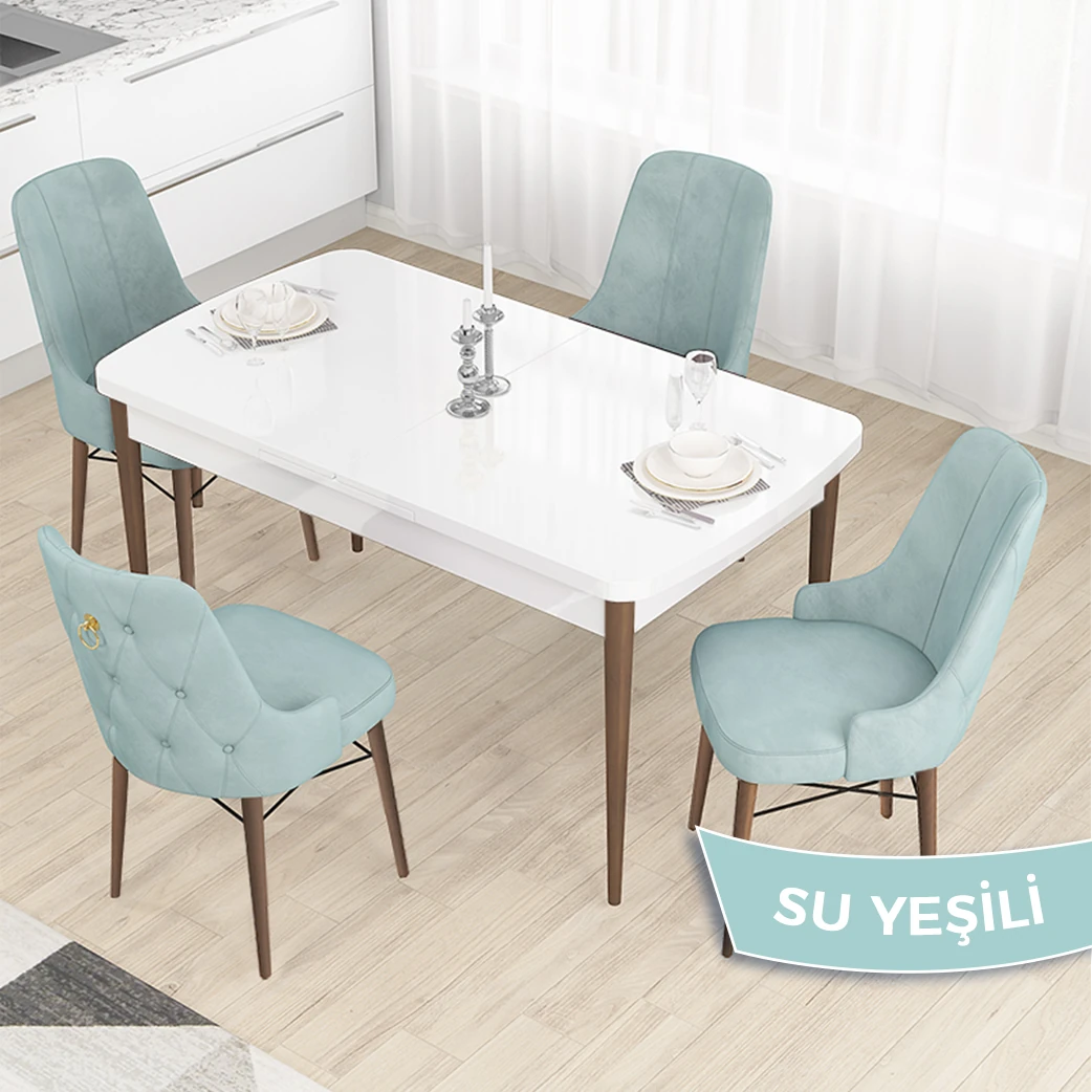 beyaz masa cevi̇z ayak su yeşili  sandalye
