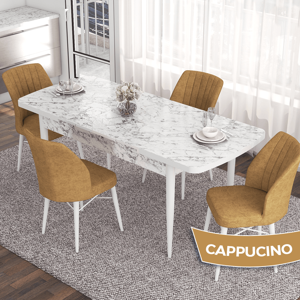 masa beyaz mermer desen sandalye cappucino