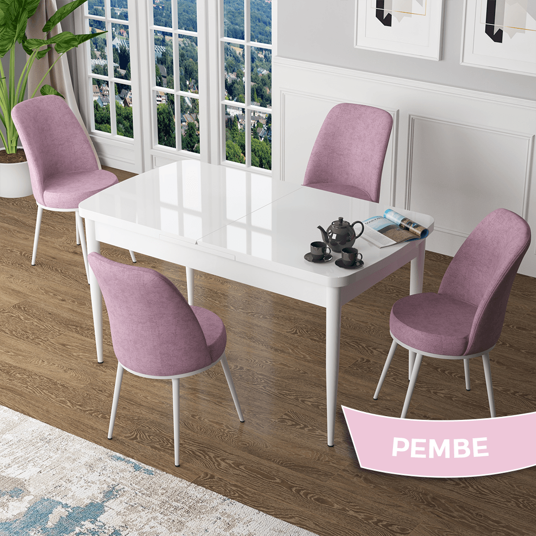 masa beyaz sandalyeler pembe