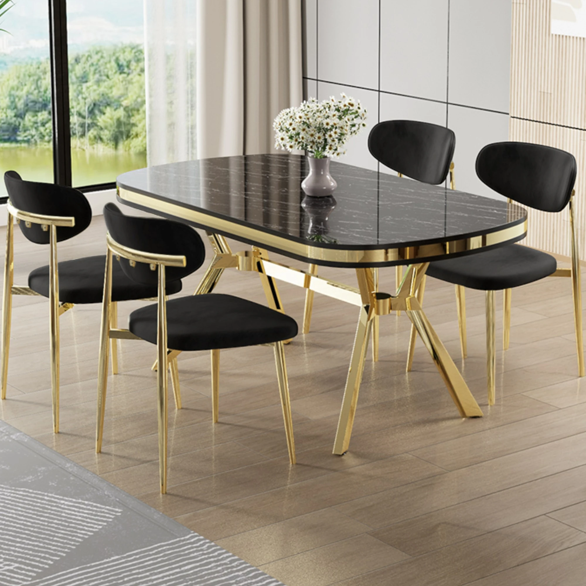 Sonata Masa Siyah Sandalye Ayaklar Gold