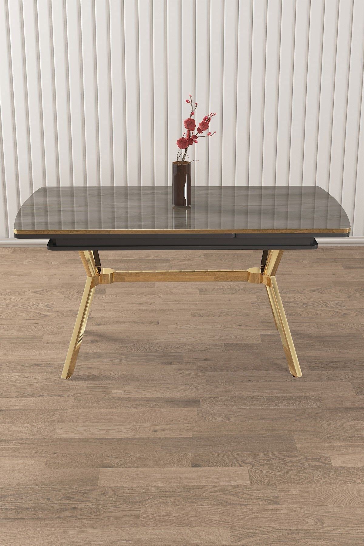 Poy Serisi 89x150 Açılabilir Lak Panel Gold Ayak Antrasit İroni Masa