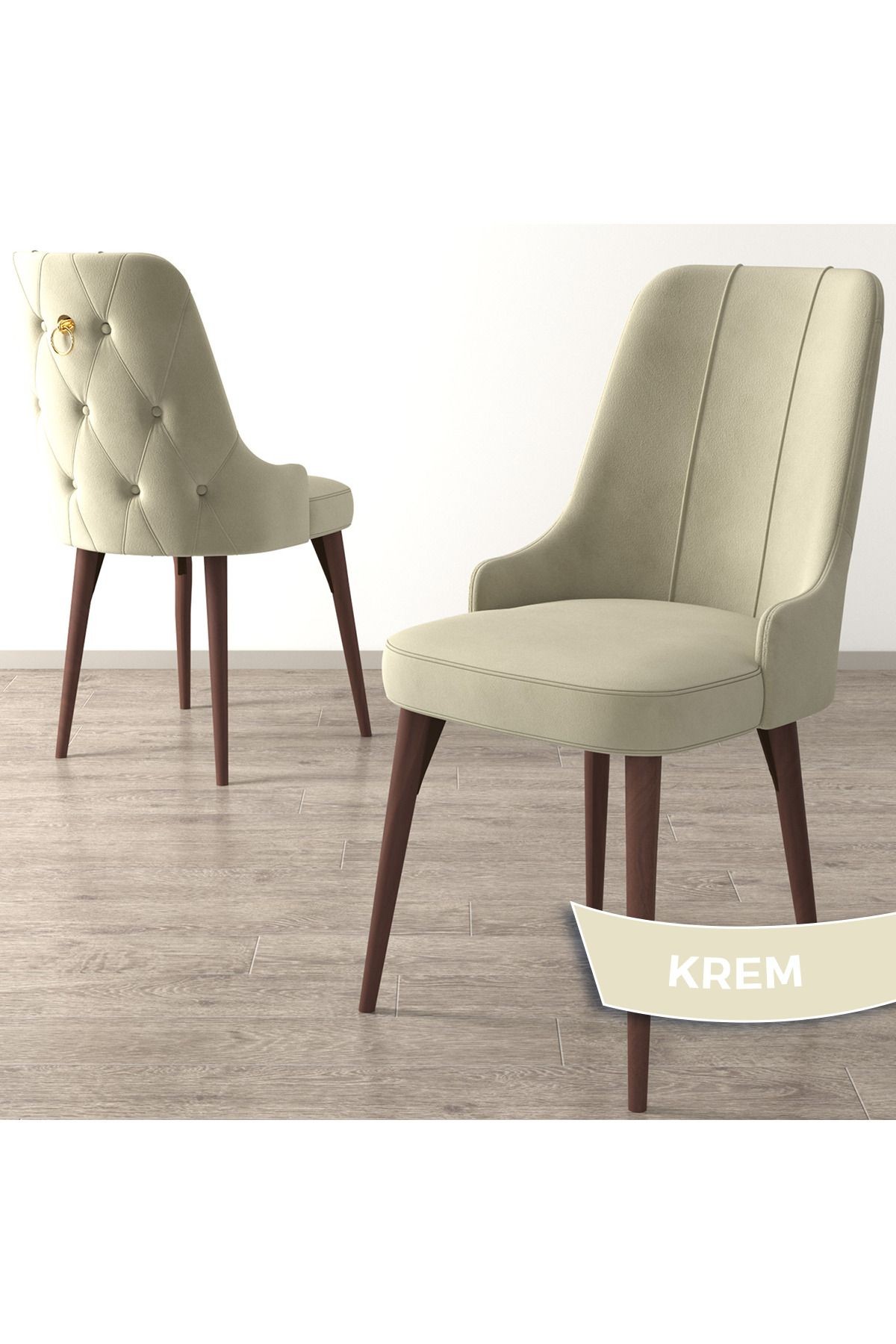 Noa Serisi 80x132 Mdf Açılabilir Gold Halka Beyaz Masa Ceviz Ayak Masa Takımı Ve 6 Sandalye