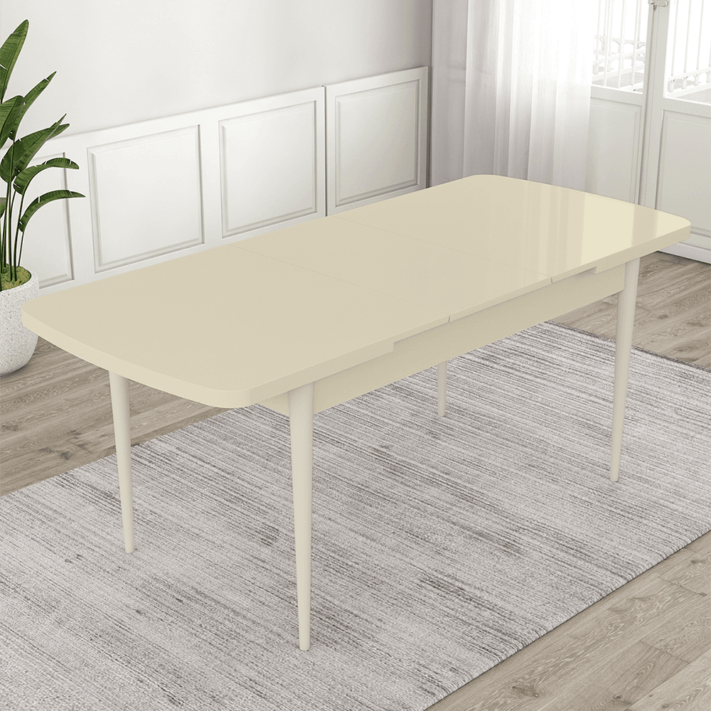 Are Serisi 80x132 Mdf Açılabilir Gold Halka Krem Masa Takımı Ve 6 Sandalye