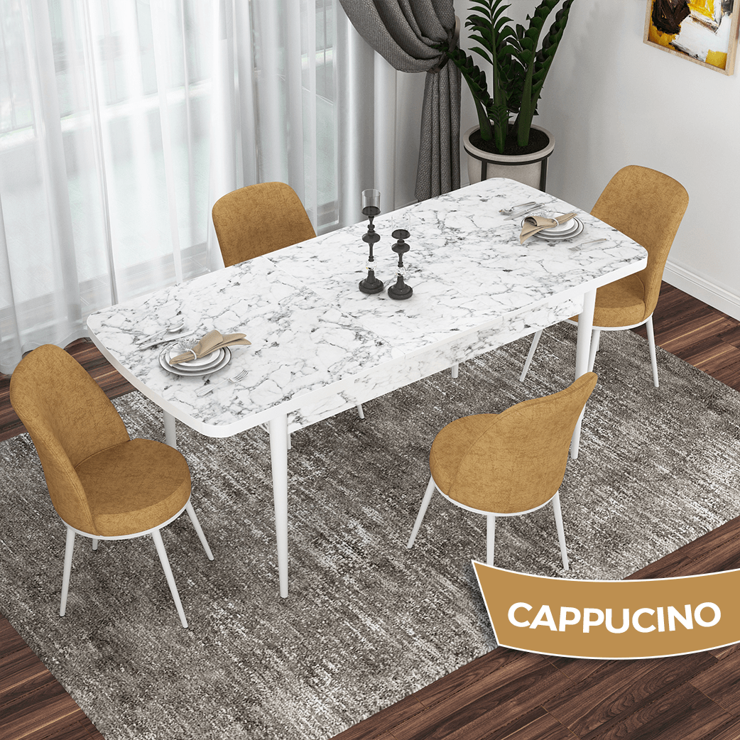 masa beyaz mermer desen sandalye cappucino
