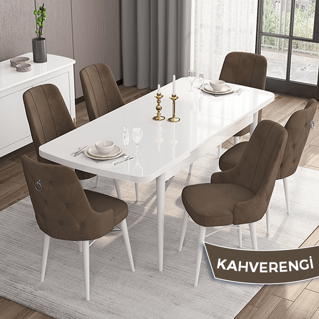 Siyah mermer desen masa Kahverengi Sandalye