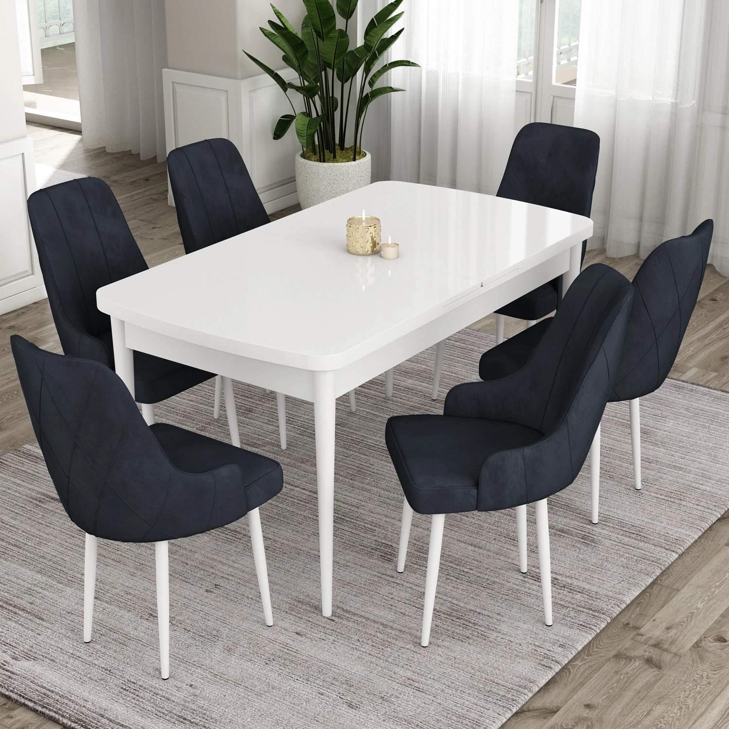 beyaz masa sandalye si̇yah