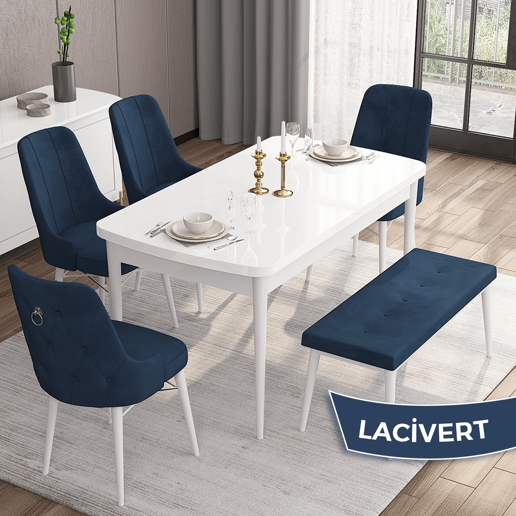 masa beyaz sandalyeler lacivert