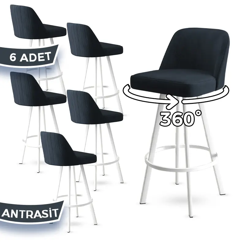 Atex Serisi 6 Adet 360° Döner Ada Bar Sandalyesi Babyface Kumaş