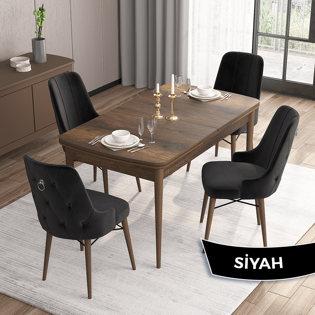 Sandalye Siyah Barok Ahşap Desen Masa