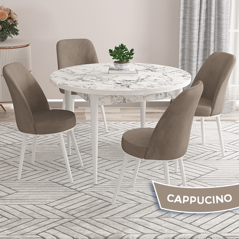 Sandalye Cappucino Masa Beyaz Mermer Desen