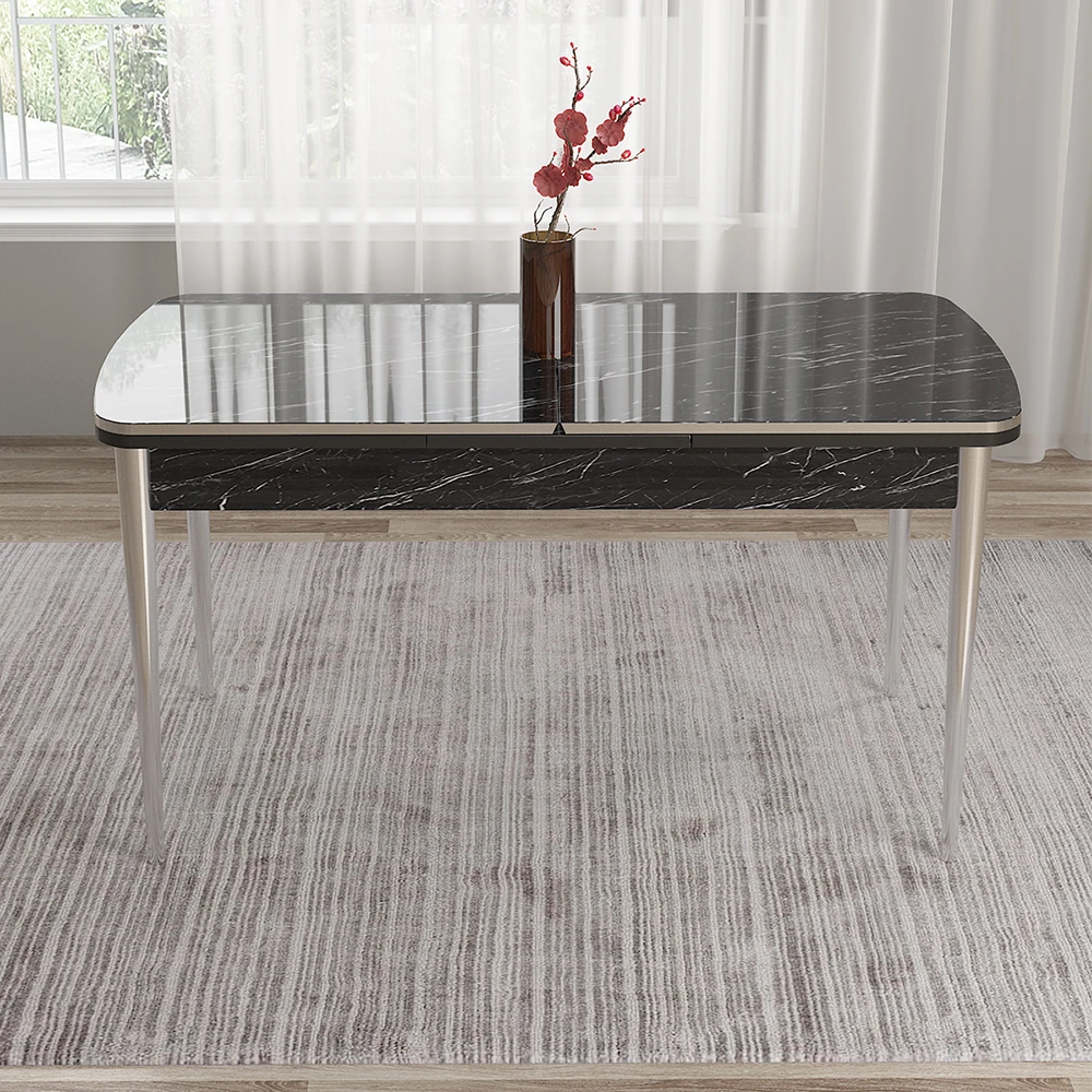 Siyah Mermer Desen Masa Krom Detay