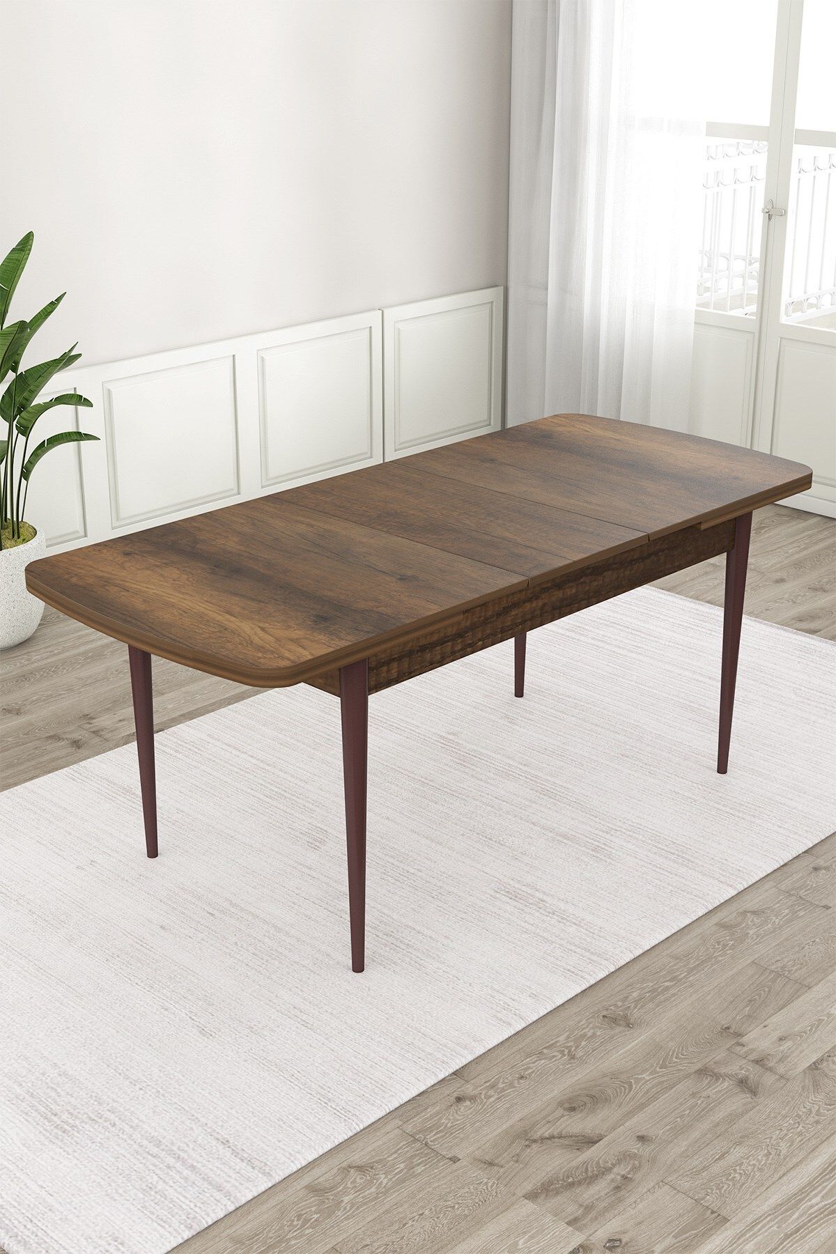 Exve Serisi 80x132 Açılabilir Barok Ahşap Desen Masa Takımı ve 6 Sandalye