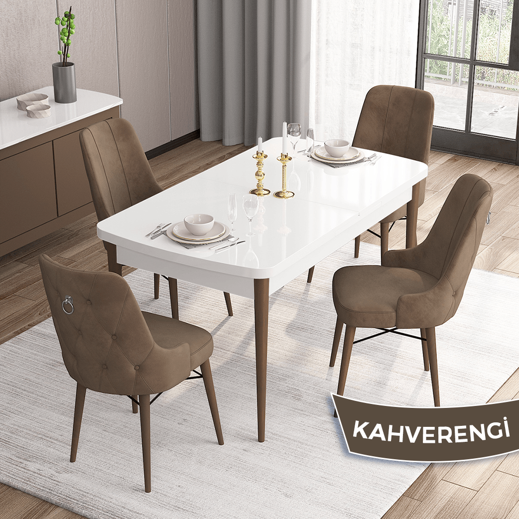beyaz masa cevi̇z ayak kahve sandalye