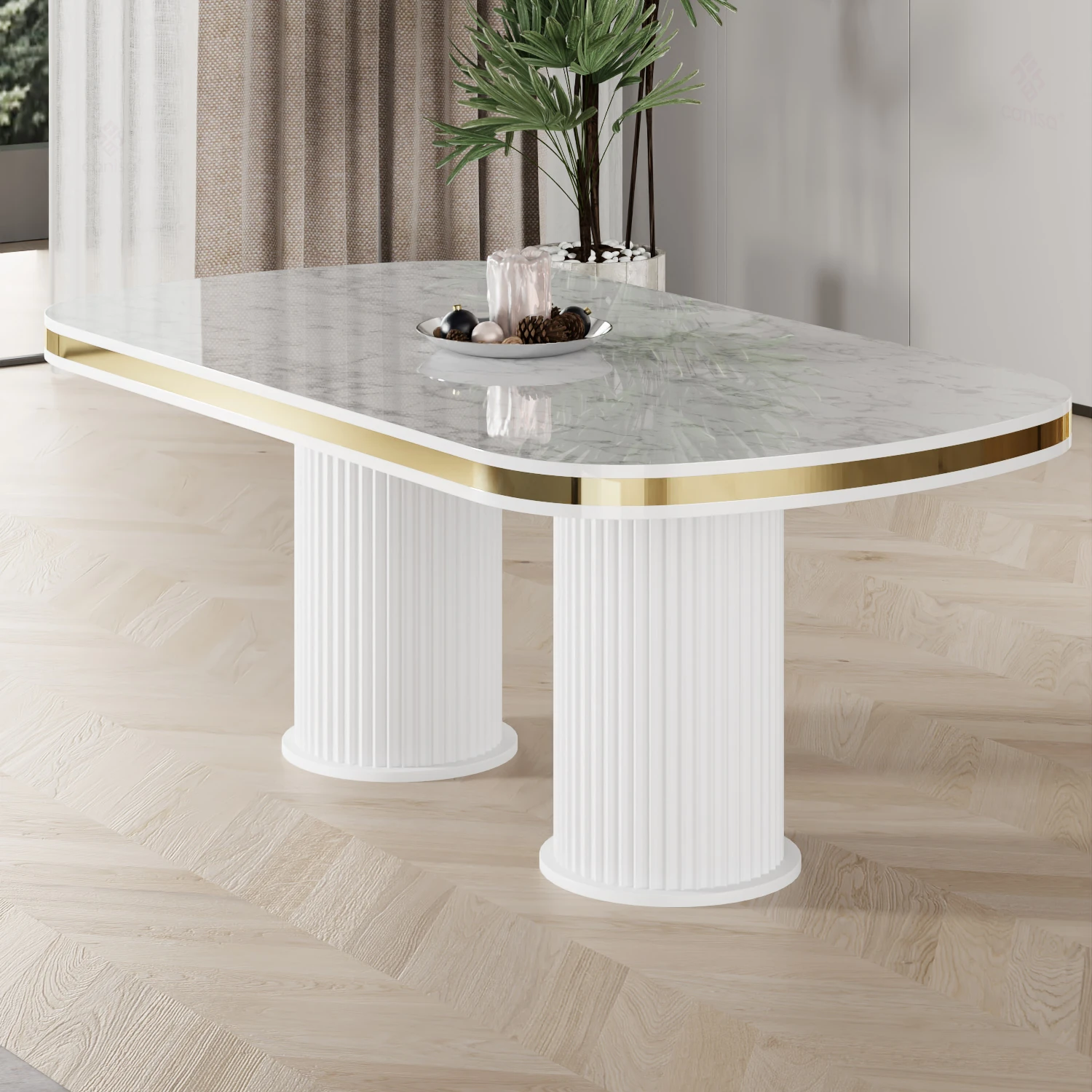 Beyaz Mermer Masa Gold pvc