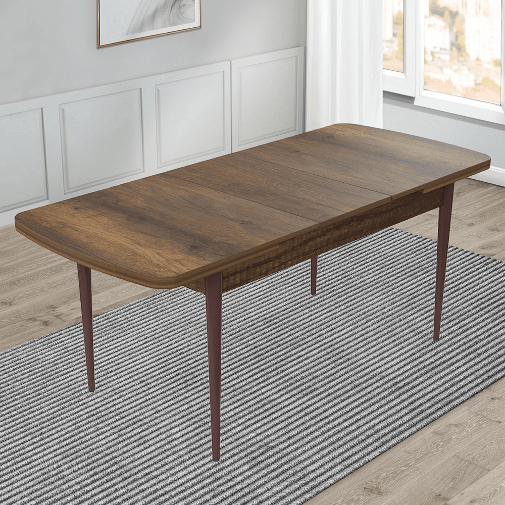 Are Serisi 80x132 Mdf Açılabilir Gümüş Halka Barok Ahşap Desen Masa Takımı 4 Sandalye Ve 1 Bench