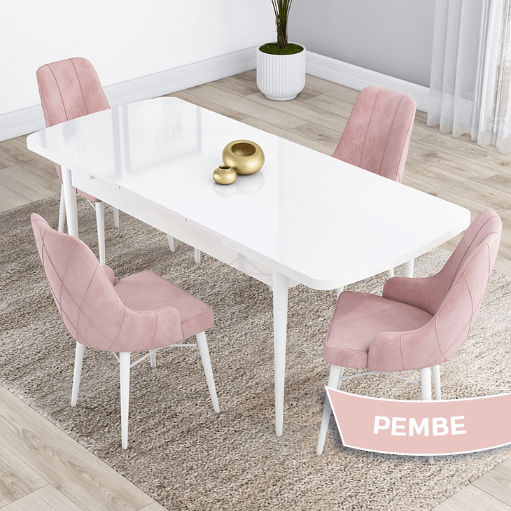beyaz masa sandalye pembe