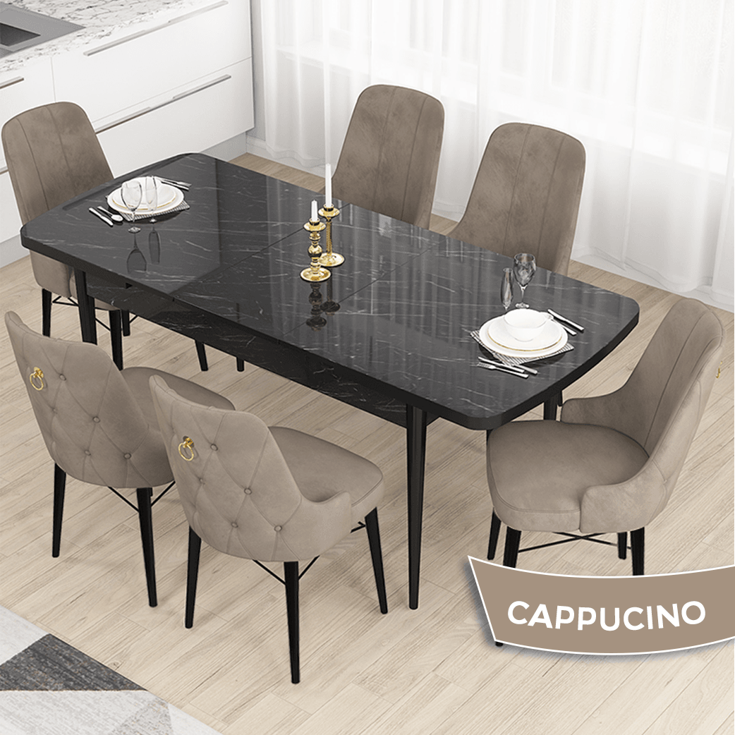 Cappucino Sandalye Siyah Mermer Desen Masa