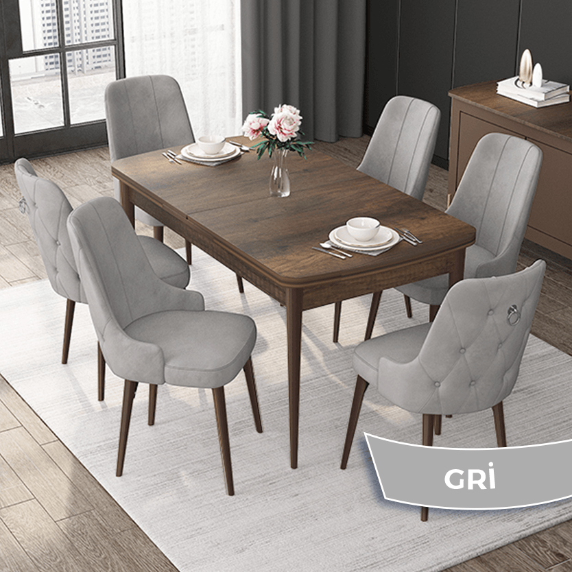 masa barok ahşap desen sandalyeler gri