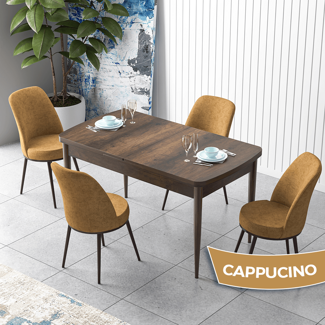 Zen Serisi 80x132 Mdf Açılabilir Barok Ahşap Desen Masa Takımı Ve 4 Sandalye