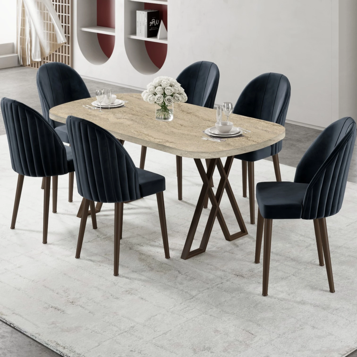 Traverten masa Antrasit Sandalye