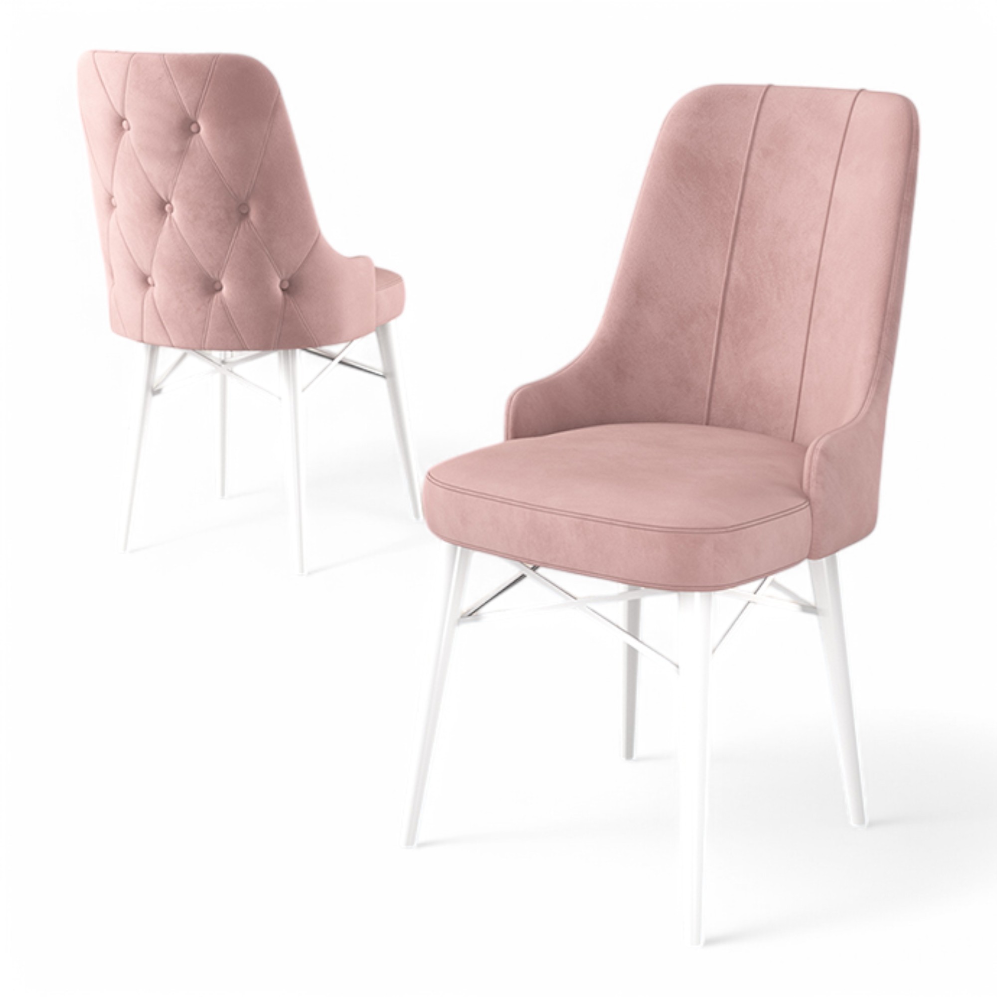 Pembe Sandalye / Beyaz Metal Ayak