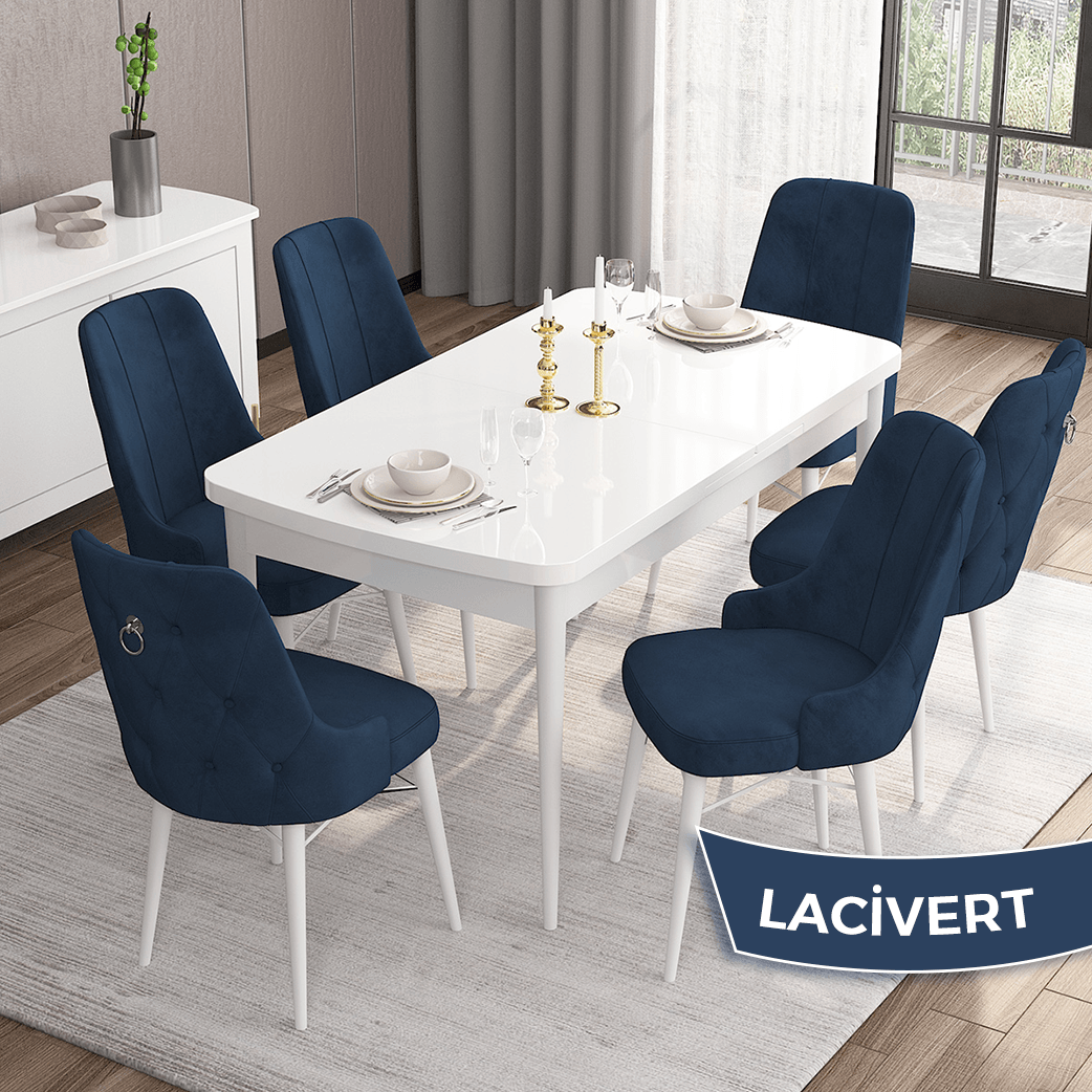 Lacivert Sandalye Beyaz Masa