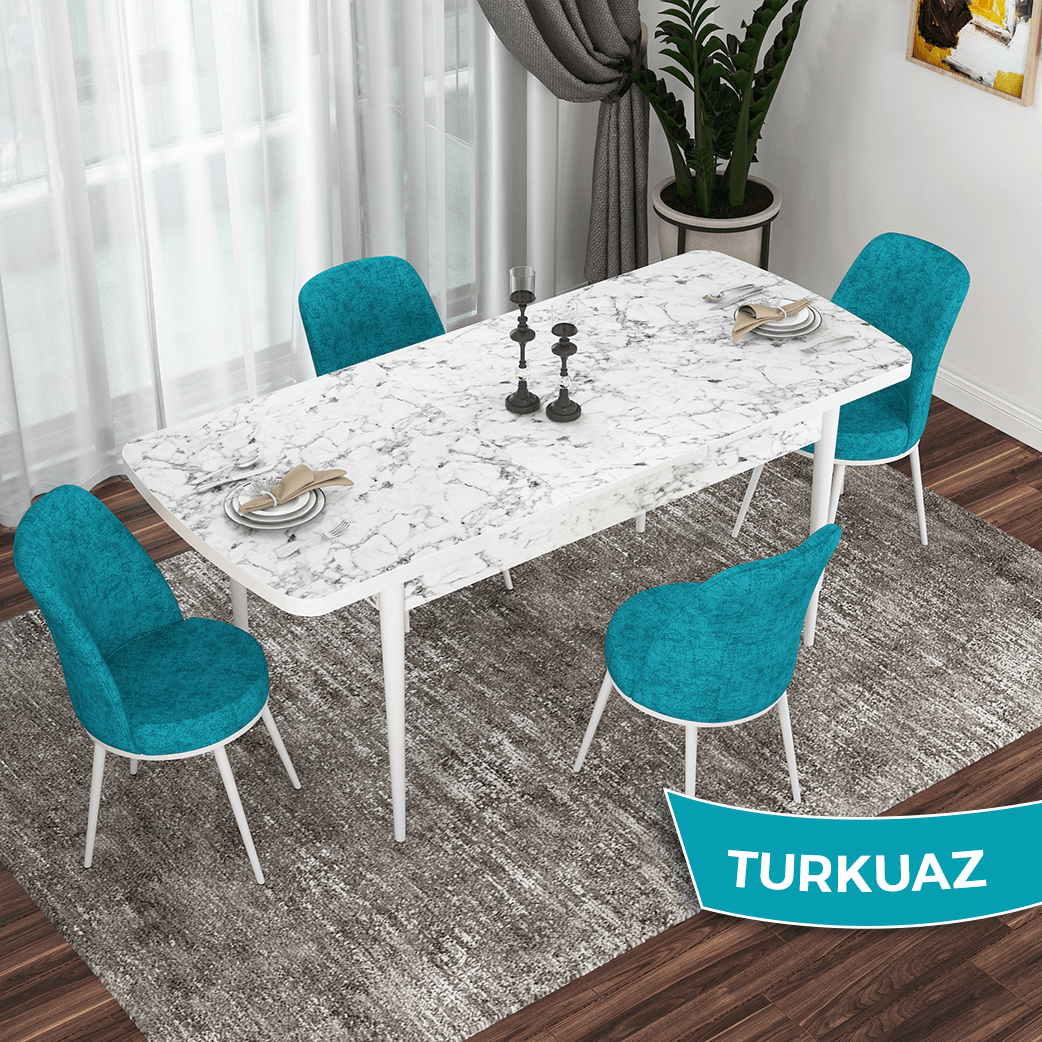 Turkuaz Renk Sandalye Beyaz Ayak