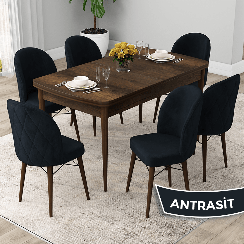Masa Barok Ahşap Desen Sandalye Antrasit