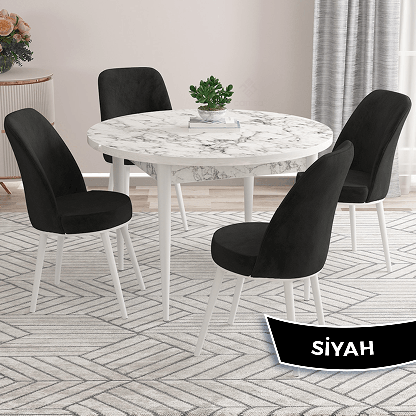 Masa Beyaz Sandalye Siyah Renk