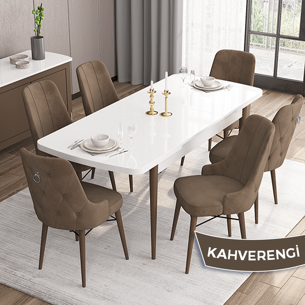 beyaz masa cevi̇z ayak kahve sandalye
