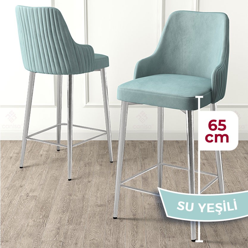 Tera Serisi 1 Adet Ada Bar Sandalyesi 65 cm Babyface Kumaş Krom Kaplama Ayak
