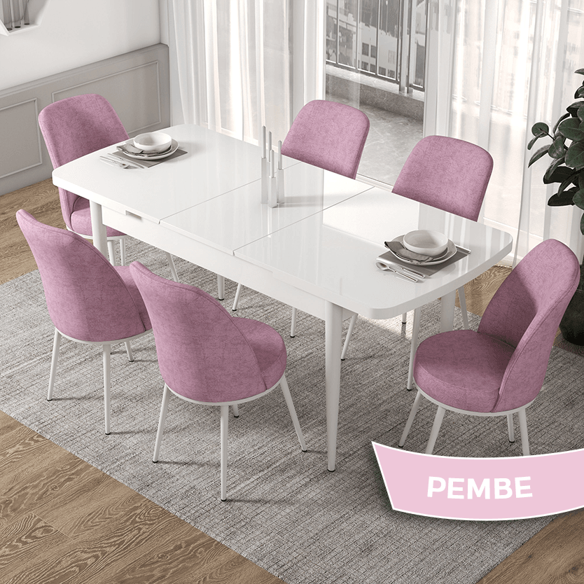 masa beyaz sandalyeler pembe