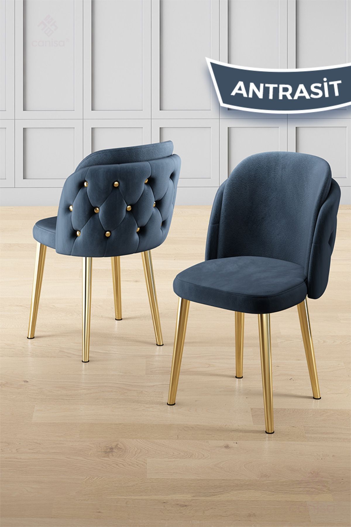 Zae Serisi 90x168 Lak Panel Beyaz Mermer Desen Masa ve 6 Sandalye Gold Kaplama Ayak