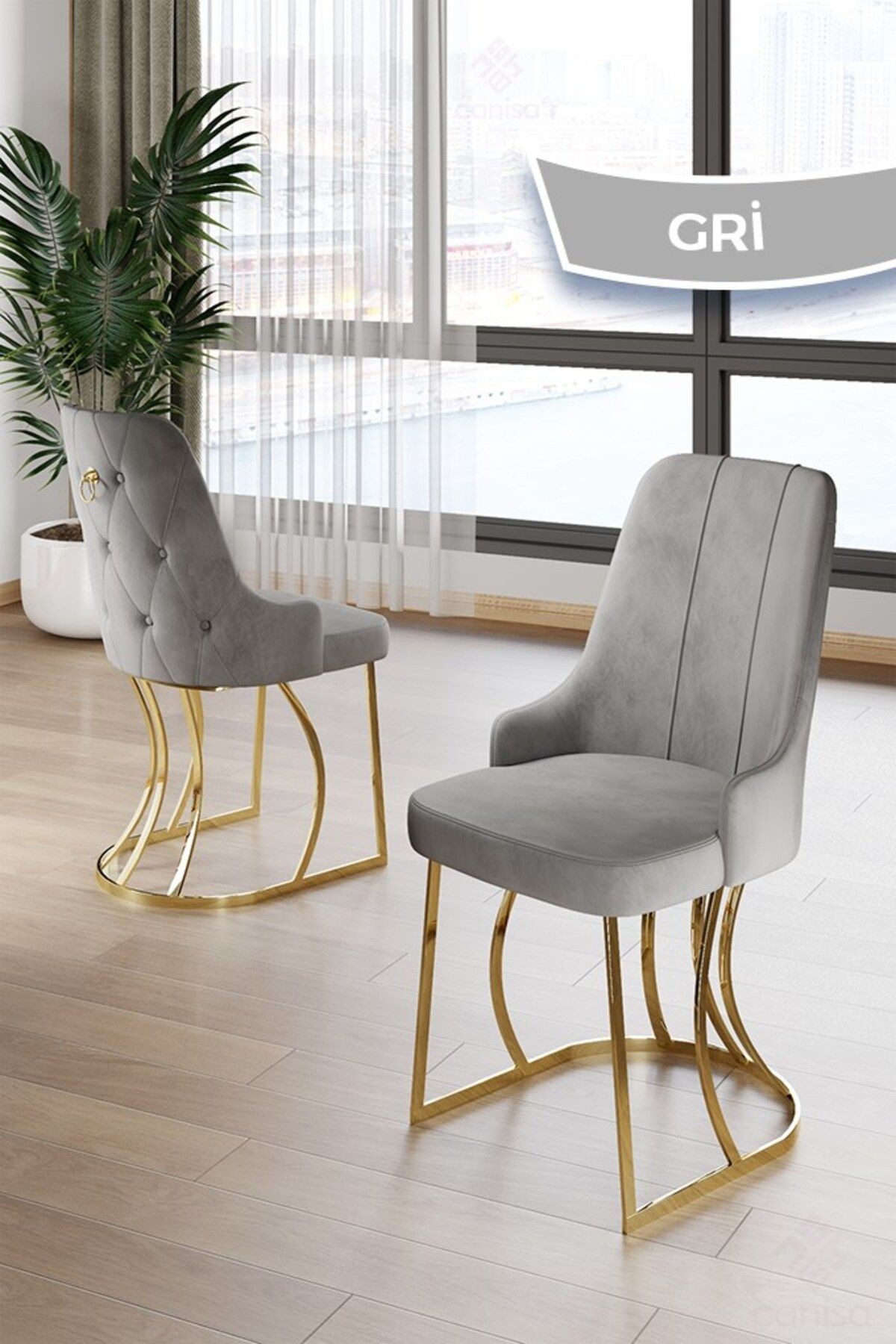 Epal Serisi 90x168 Lak Panel Beyaz Mermer Desen Masa ve 6 Sandalye Gold Kaplama Ayak