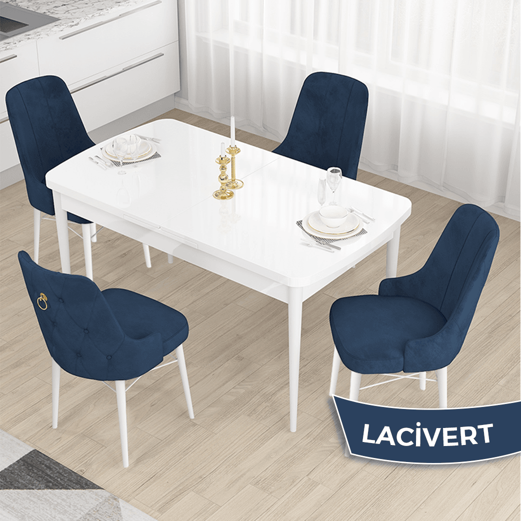Beyaz Masa Lacivert Sandalye