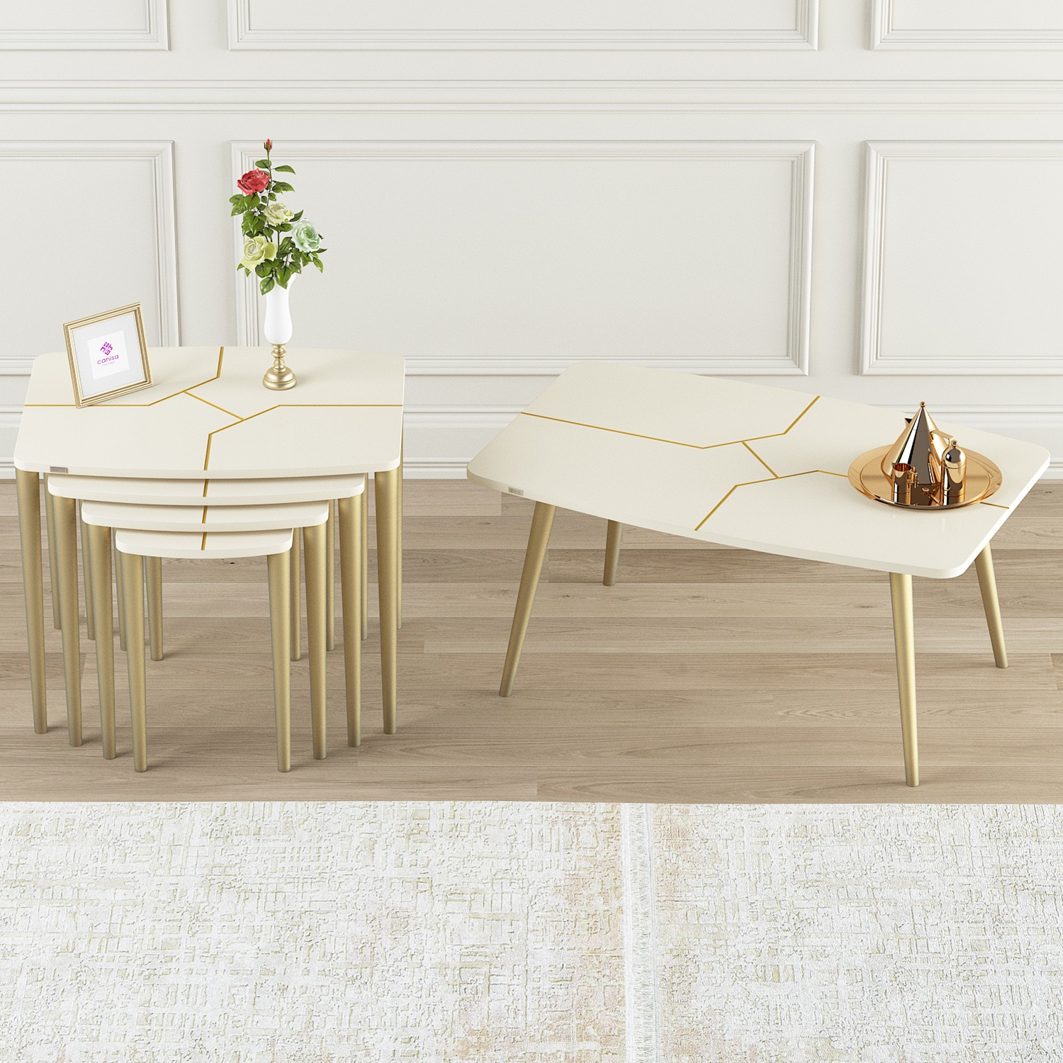 Krem Üst Tabla / Gold Ayak