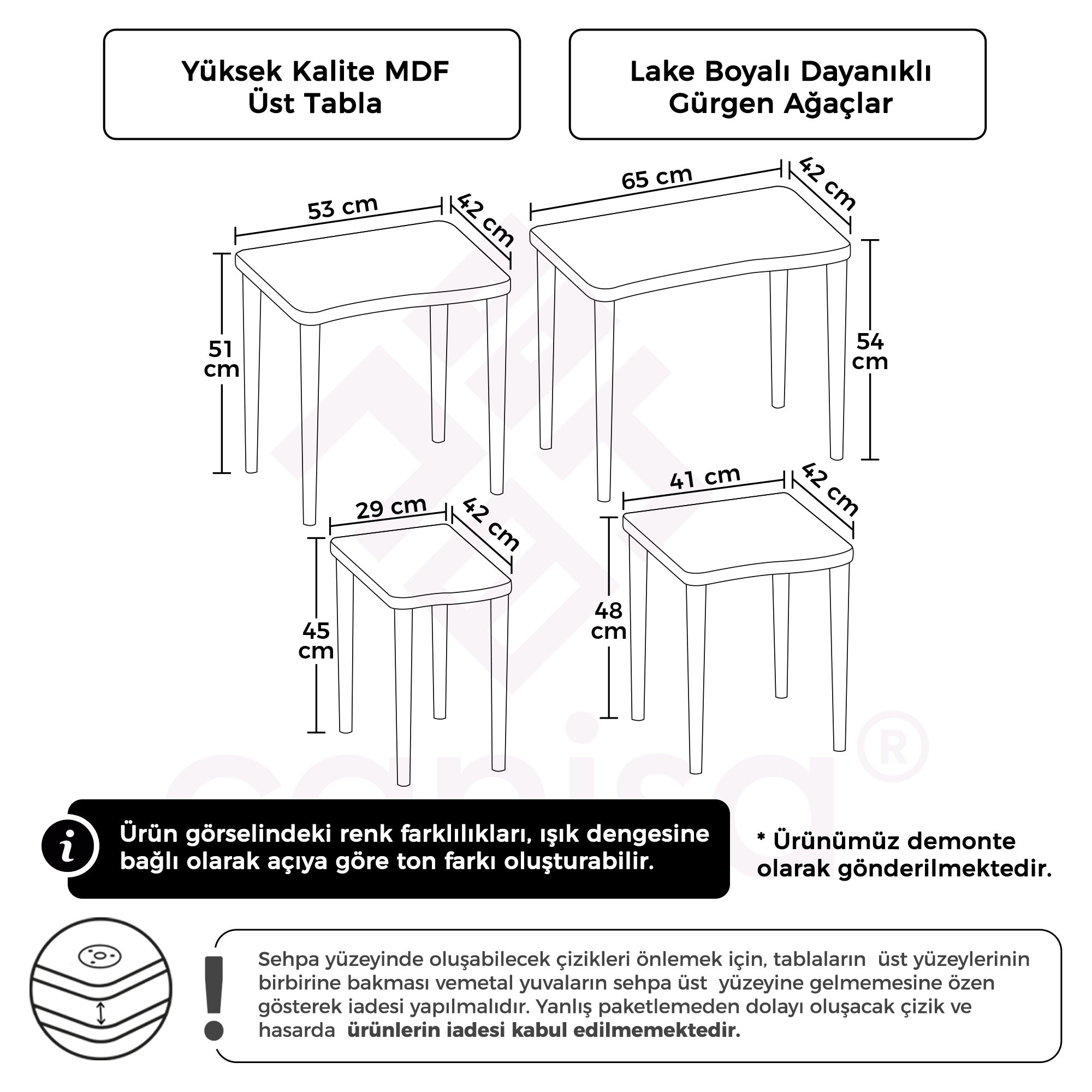 Kuğu Serisi MDF 4'lü Zigon Sehpa Takımı
