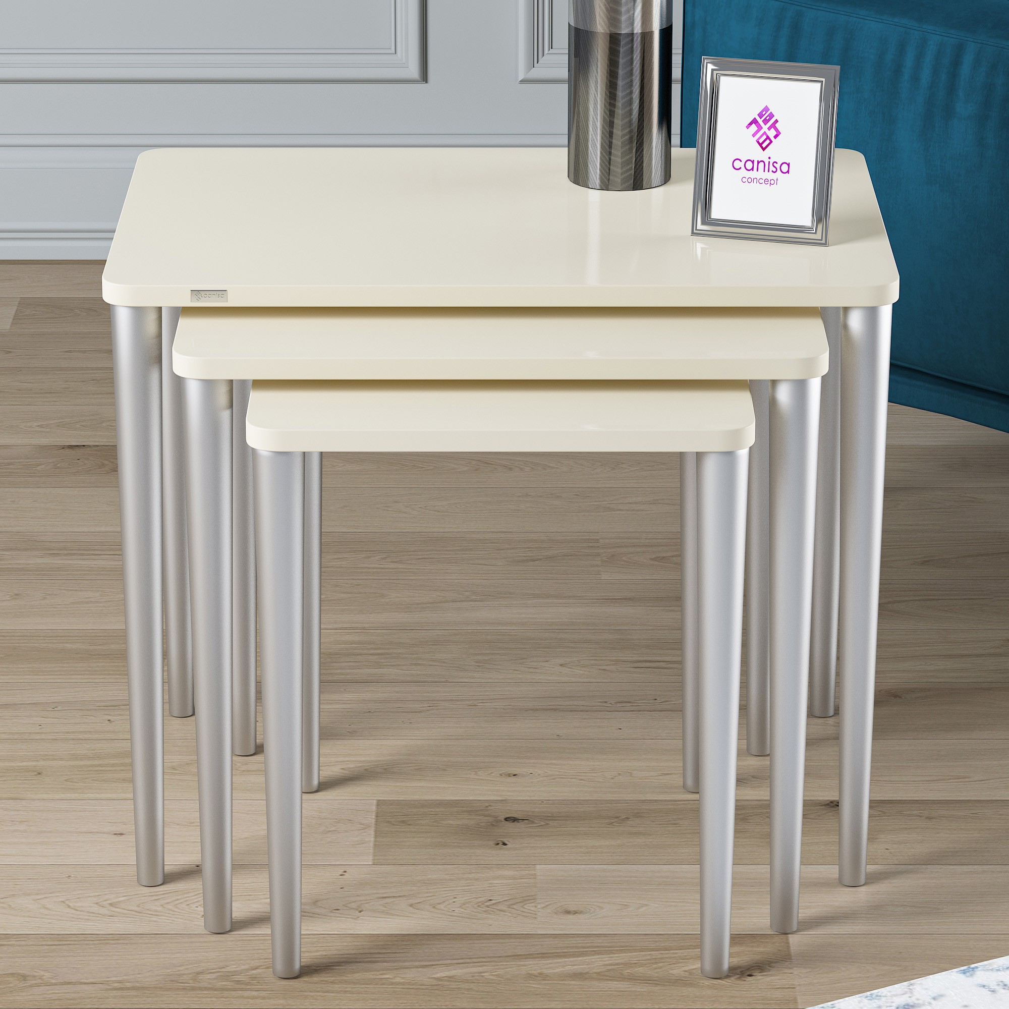 Krem Üst Tabla / Gümüş Ayak