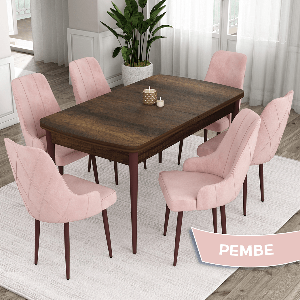 masa barok ahşap desen sandalyeler pembe