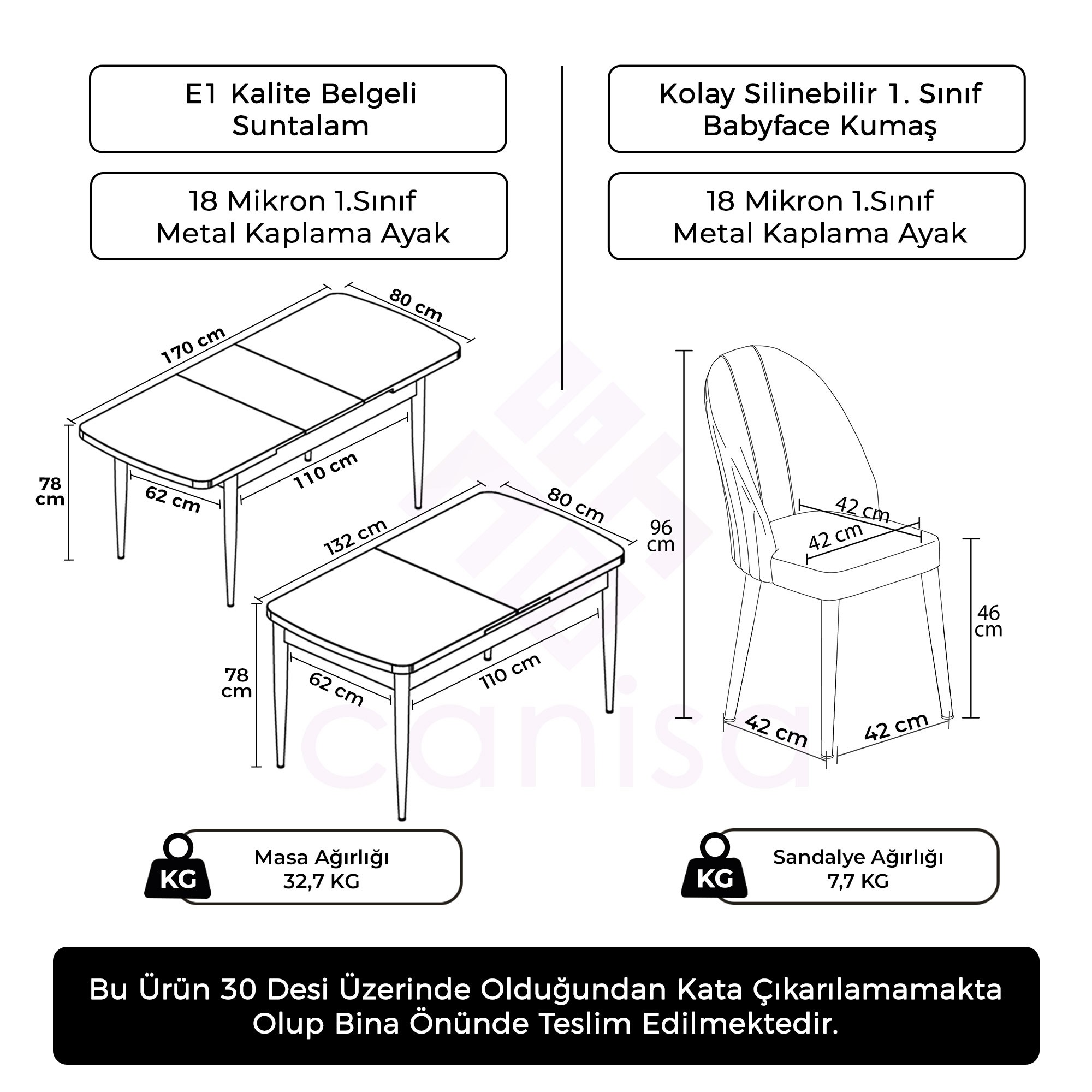 Edaf Serisi 80x132 Açılabilir Krom Detay Beyaz Masa Takımı ve 6 Sandalye